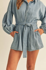 WREN BALLOON SLEEVE BUTTON SHIRTS ROMPER