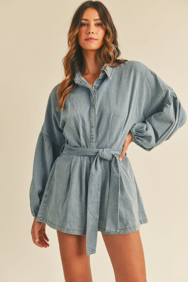 WREN BALLOON SLEEVE BUTTON SHIRTS ROMPER