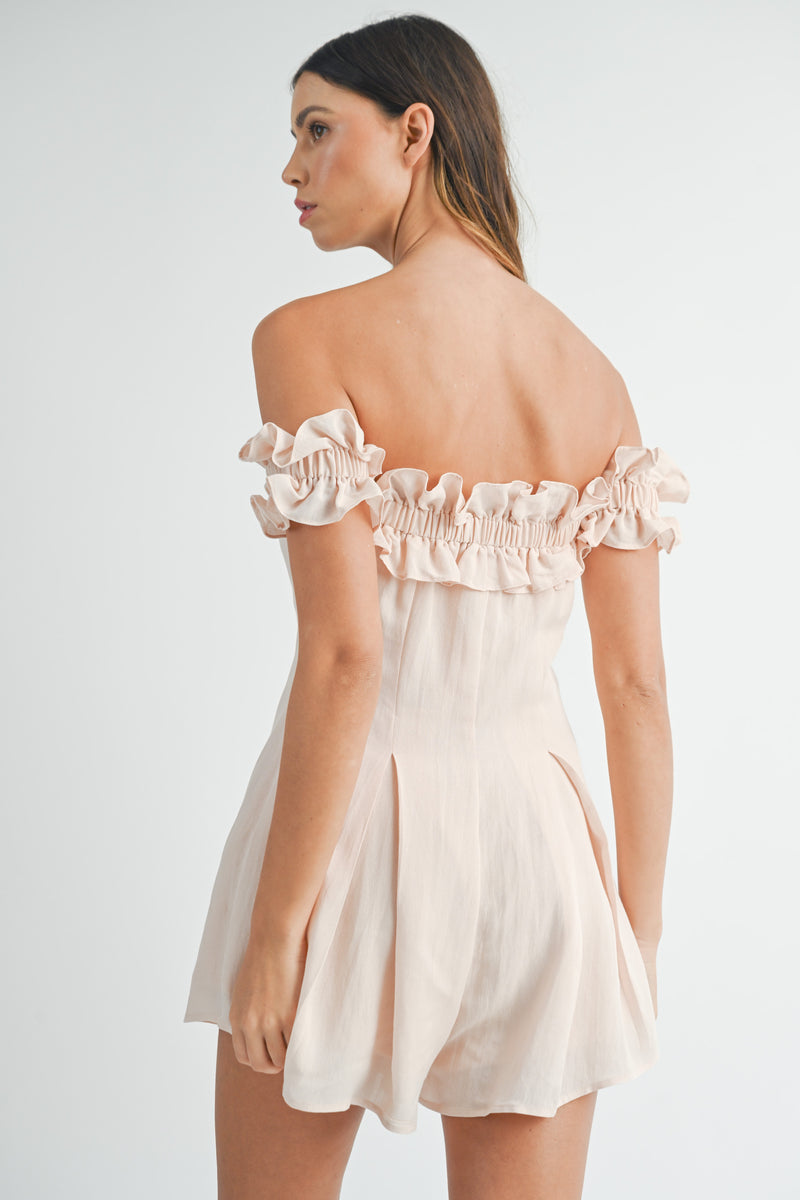 ELISA RUFFLED OFF THE SHOULDER ROMPER