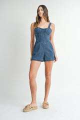 LEILANI BUSTIER DETAILED DENIM ROMPER