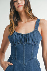 LEILANI BUSTIER DETAILED DENIM ROMPER