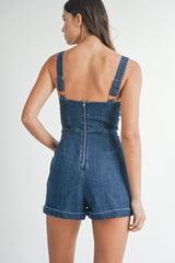 LEILANI BUSTIER DETAILED DENIM ROMPER