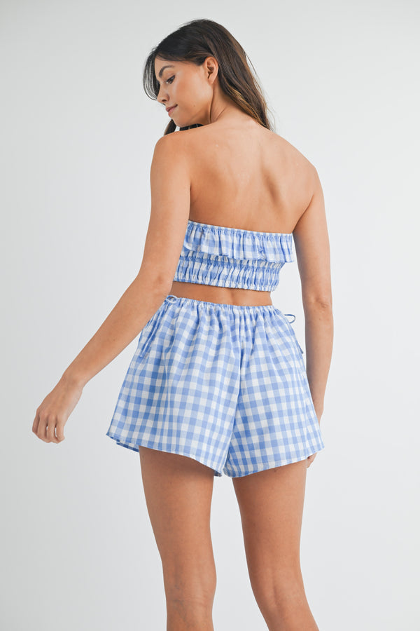 FINLEY GINGHAM TUBE CUT OUT DETAIL ROMPER