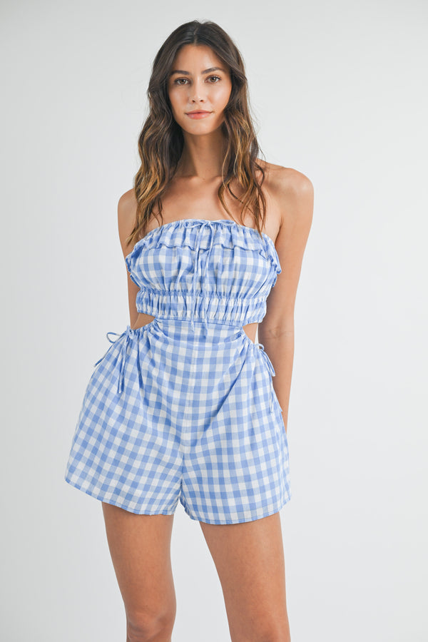 FINLEY GINGHAM TUBE CUT OUT DETAIL ROMPER