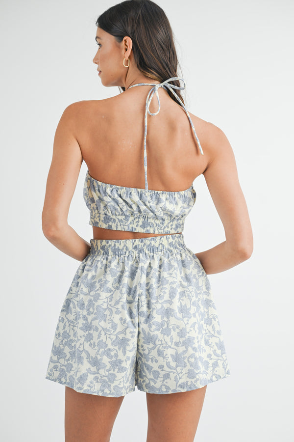 NATISHA FLORAL PRINT HALTER NECK ROMPER