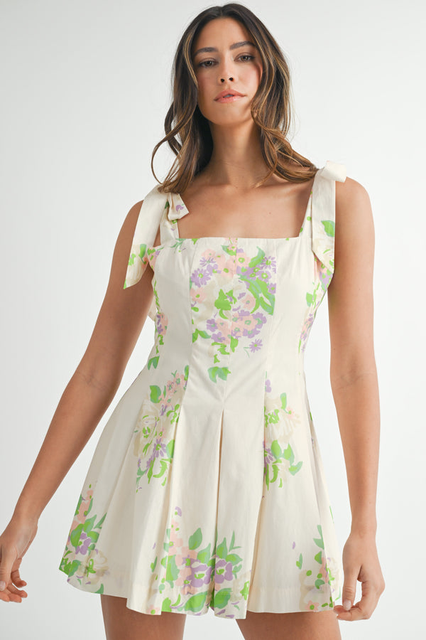 NIMRINE FLORAL PRINT TIE SHOULDER ROMPER