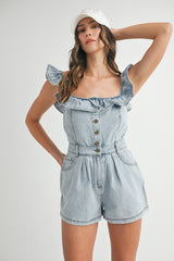 EMMELYN OFF THE SHOULDER DENIM ROMPER