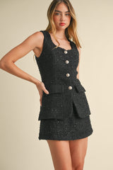 MIRACLE SEQUIN TWEED SLEEVELESS ROMPER