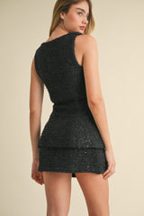 MIRACLE SEQUIN TWEED SLEEVELESS ROMPER