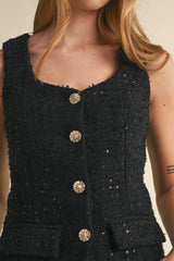 MIRACLE SEQUIN TWEED SLEEVELESS ROMPER