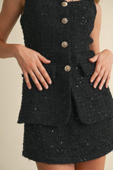 MIRACLE SEQUIN TWEED SLEEVELESS ROMPER