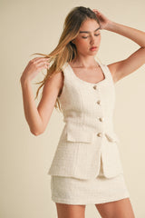 MIRACLE SEQUIN TWEED SLEEVELESS ROMPER