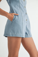 PHOEBE DENIM ROMPER WITH SHOULDER TIE BOW