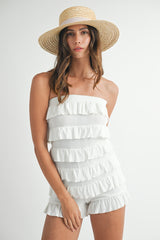 BENTNIJAH KNIT TIERED STRAPLESS ROMPER