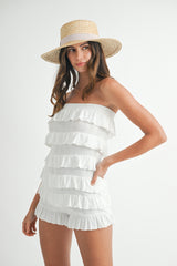 BENTNIJAH KNIT TIERED STRAPLESS ROMPER