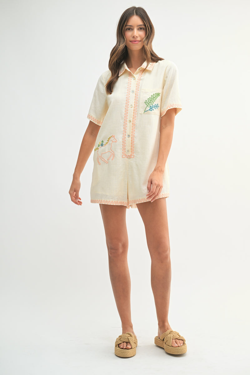 THEON EMBROIDERED BUTTON ROMPER