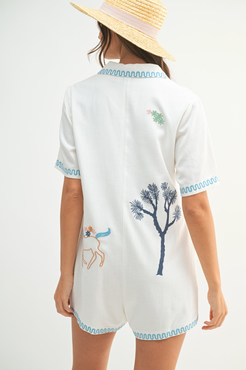 THEON EMBROIDERED BUTTON ROMPER