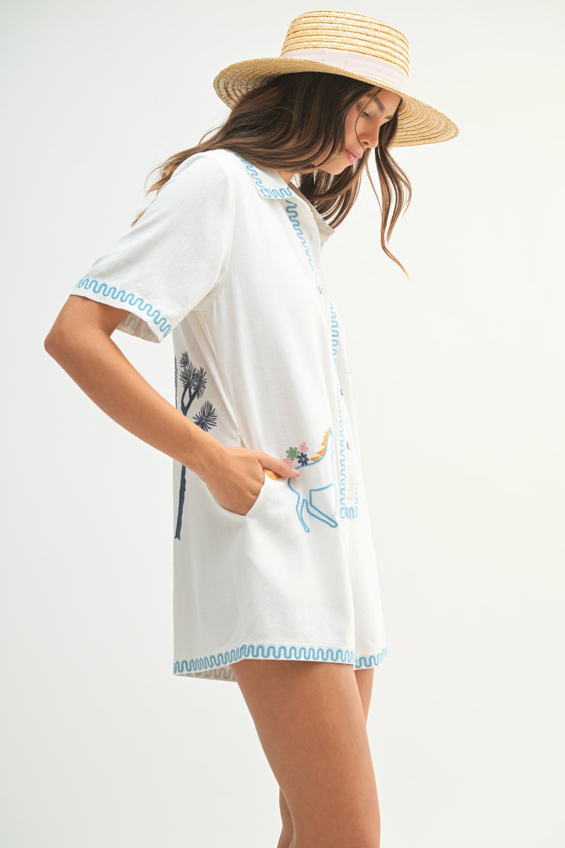 THEON EMBROIDERED BUTTON ROMPER