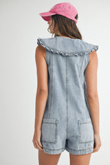 GRACE COLLAR BUTTON DOWN DENIM ROMPER