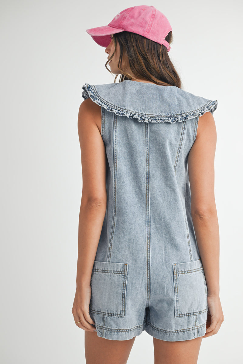 GRACE COLLAR BUTTON DOWN DENIM ROMPER