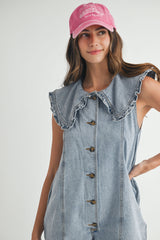 GRACE COLLAR BUTTON DOWN DENIM ROMPER