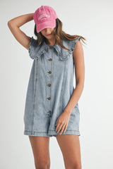 GRACE COLLAR BUTTON DOWN DENIM ROMPER