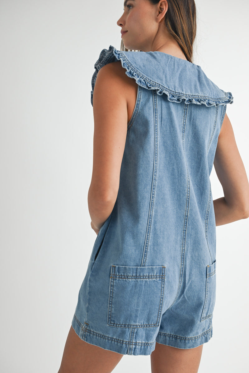 GRACE COLLAR BUTTON DOWN DENIM ROMPER