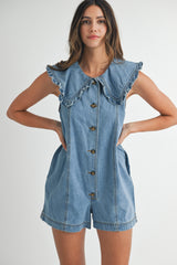 GRACE COLLAR BUTTON DOWN DENIM ROMPER