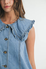 GRACE COLLAR BUTTON DOWN DENIM ROMPER