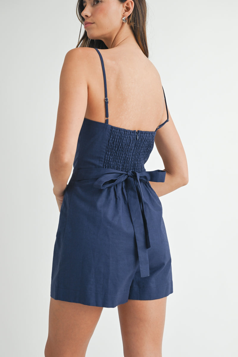 BELLAMY STRAP SHOULDER LINEN ROMPER