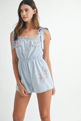 DAYANA EMBROIDERED SHOULDER STRAP ROMPER