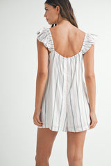 ALIVIA PIN STRIPE RUFFLE SLEEVE ROMPER