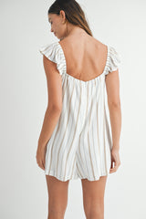 ALIVIA PIN STRIPE RUFFLE SLEEVE ROMPER