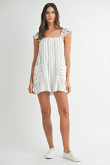 ALIVIA PIN STRIPE RUFFLE SLEEVE ROMPER