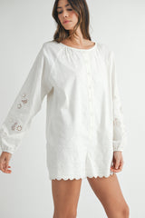 QUINLEY EMBROIDERED LONG SLEEVE ROMPER