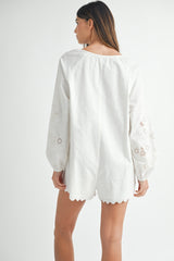 QUINLEY EMBROIDERED LONG SLEEVE ROMPER