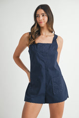 BRONWEN EMBROIDERED SQUARE NECK ROMPER