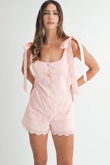 MARLEY EYELET TIE SHOULDER BUTTON DOWN ROMPER