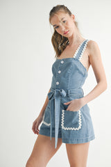 SUNNYSIDE RICRAC TRIM DENIM ROMPER