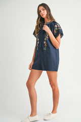 ZELINA EMBROIDERED TASSEL SHORT SLEEVE ROMPER