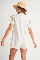 ZELINA EMBROIDERED TASSEL SHORT SLEEVE ROMPER