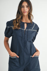 ALVA EMBROIDERED SHORT SLEEVE ROMPER