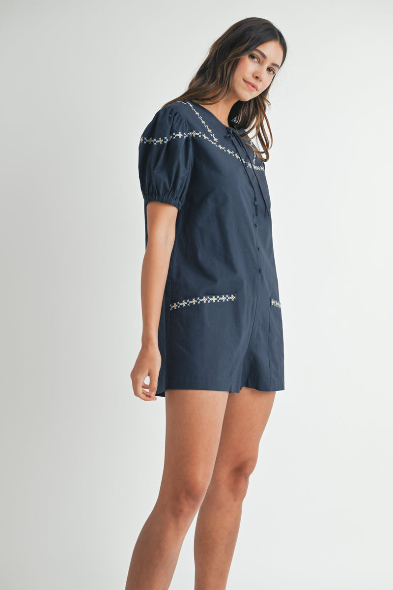 ALVA EMBROIDERED SHORT SLEEVE ROMPER