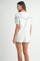 ALVA EMBROIDERED SHORT SLEEVE ROMPER