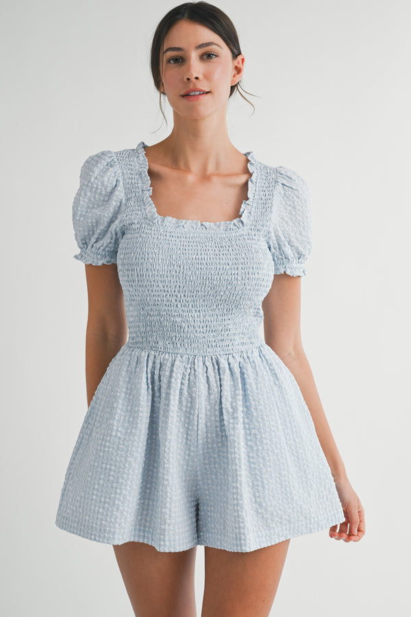 KINGSLEY SMOCKED GINGHAM ROMPER