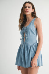 DANI DENIM FRONT TIE ROMPER