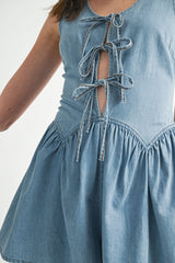 DANI DENIM FRONT TIE ROMPER