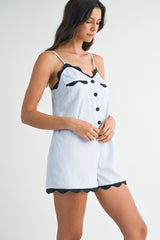 RORYLN WAVY LACE BUTTON DOWN ROMPER