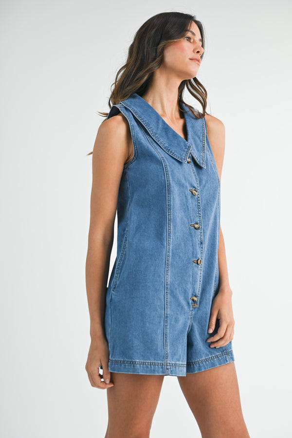 CHENNEDY COLLAR BUTTON DOWN DENIM ROMPER