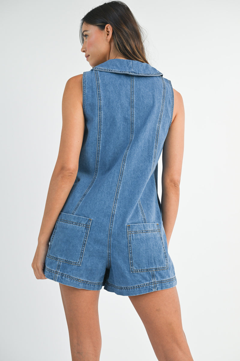 CHENNEDY COLLAR BUTTON DOWN DENIM ROMPER